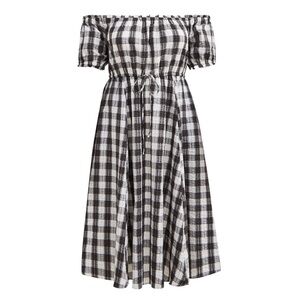 Torrid Off Shoulder Peasant Seersucker Gray Gingham Midi Dress US 0X